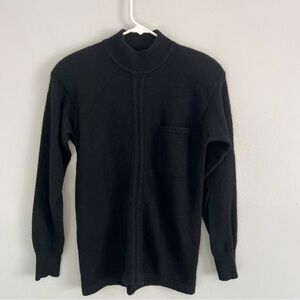 Vintage Partners Lambswool Angora Mock Neck Sweater Black Sz S Pocket academia